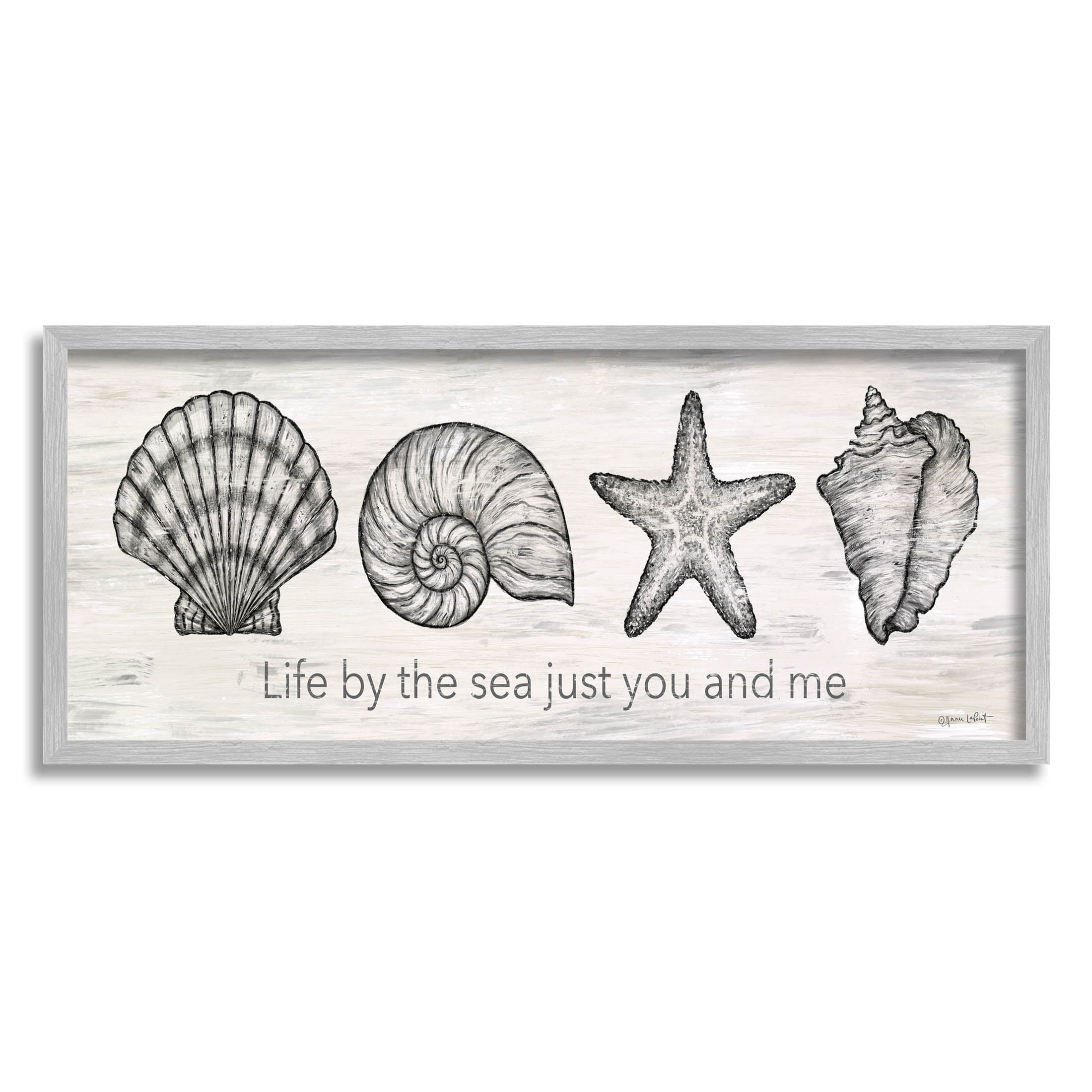 Life By Sea You & Me Beach Phrase Coastal Graphic Art Gray Framed Art Print Wall Art