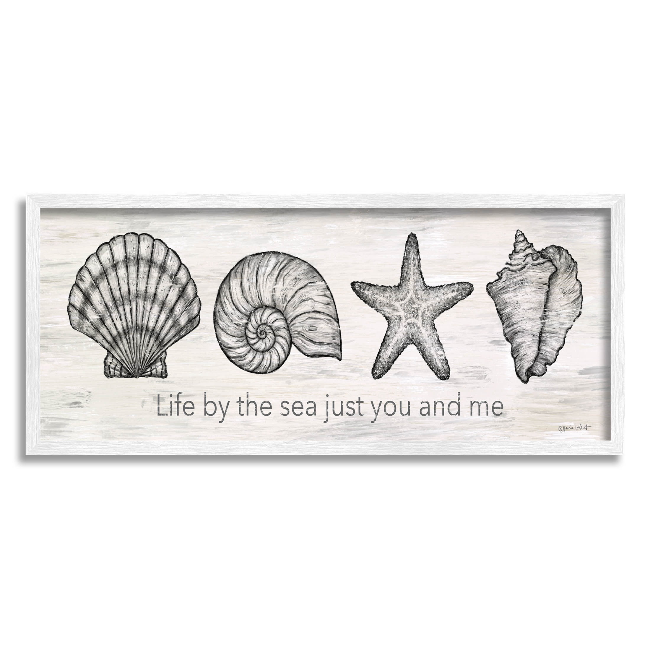 Life By Sea You & Me Beach Phrase Coastal Graphic Art White Framed Art Print Wall Art