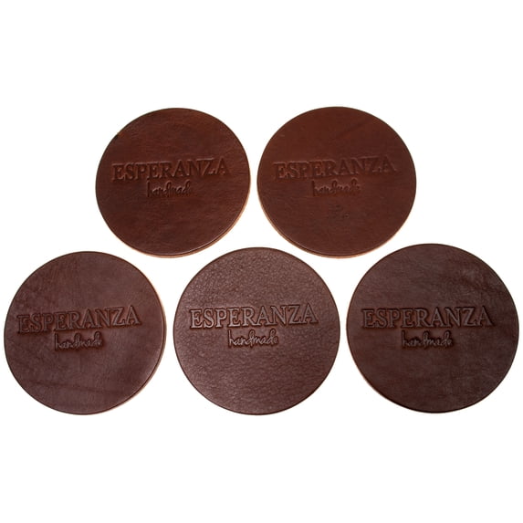 Life-Changing Leather 5 Coasters For Drinks 100% Genuine Handmade Vegetable Tanned Minimalist, Natural Elegant Standard Moisture-Absorbent Thick Round Leather Coasters Cafe Color 9oz