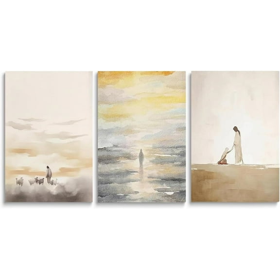 Life Christian Wall Art Set of 3, Jesus Wall Decor, Bible Stories Scripture Wall Art, Christian Wall Decor, Jesus Leaves the 99 Canvas Wall Art, Gift for Christian, Decorations for Classroom,