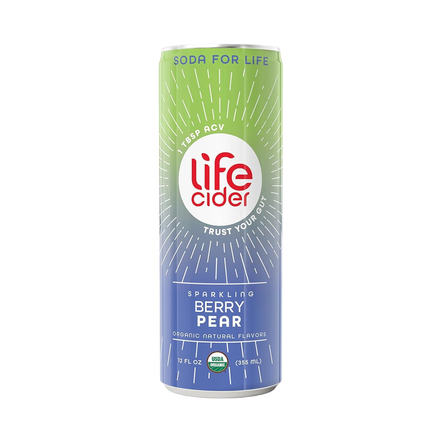 Life Cider Sparkling Apple Cider Vinegar Healthy Soda, Berry Pear, Gut Balance, 12 fl oz Aluminum Can
