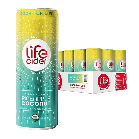 Life Cider - Sparkling Organic Apple Cider Vinegar Drink - 12 FO, Case of 12