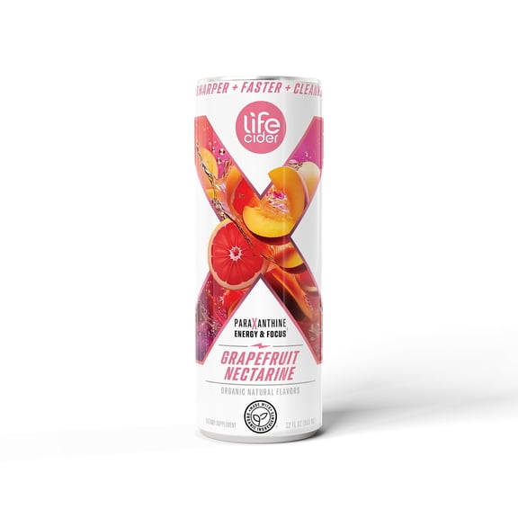 Life Cider X, Grapefruit Nectarine Apple Cider Vinegar Energy Drink, 12 Pack, Organic ACV & Paraxanthine
