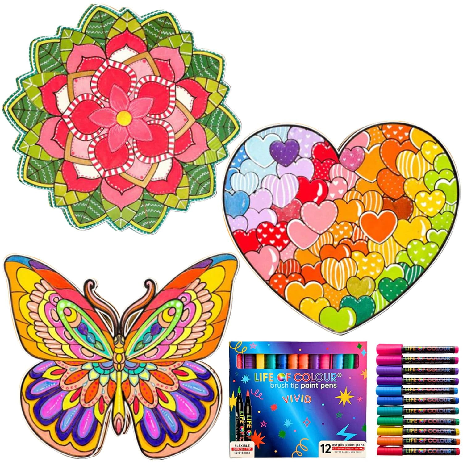 Vibrant Butterfly and Heart Acrylic Painting Kit with Brush Tip Pens