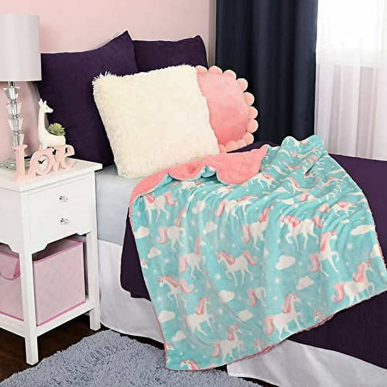 Life Comfort Kids Ultimate Sherpa Fleece Blanket Unicorn Pink Green 40 in X 50 in Walmart