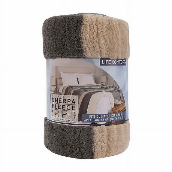 Life Comfort Reversible Sherpa Fleece Bed Blanket, King/Queen - Cozy, Ultra-Plush
