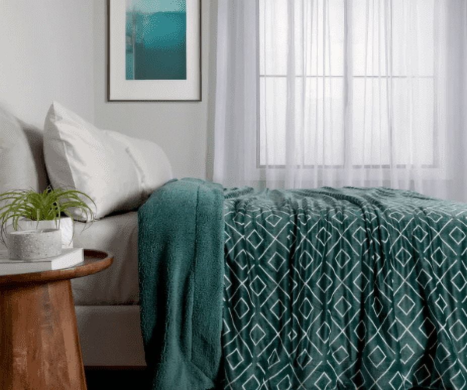 Factory Teal Green andoPink Sherpa Fleece Blanket, Beautiful Vintage Pattern on Super Comfy Blanket