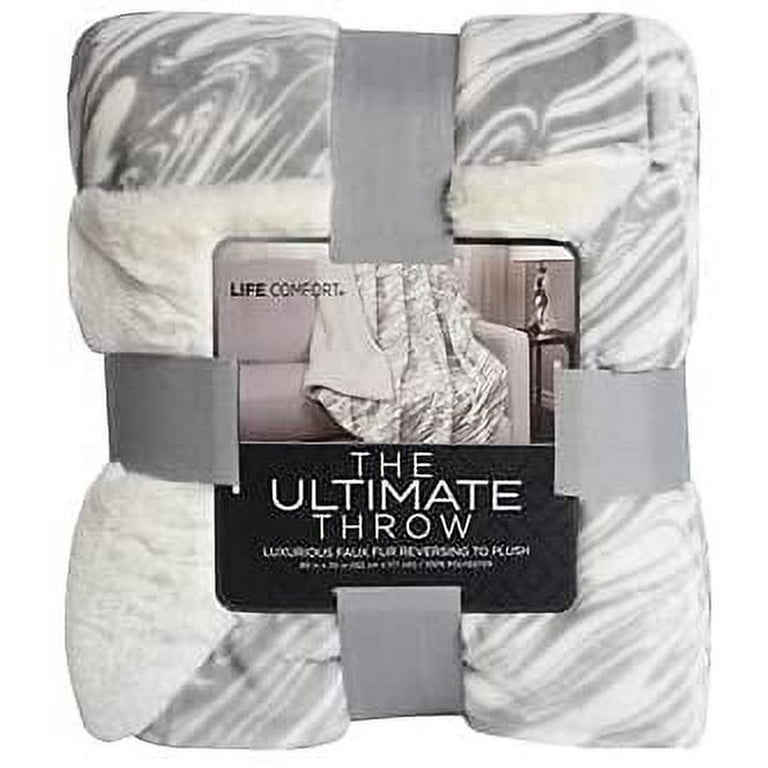 Life Comfort Ultimate Faux Fur Reversible Throw Blanket, Gray