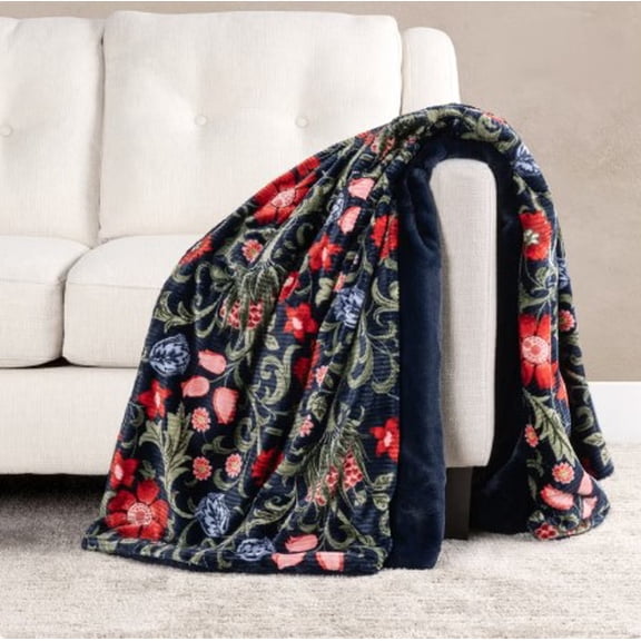 Life Comfort Ultimate Textured Throw Blanket, Reversible Plush Faux Fur, Floral, 60" x 70"