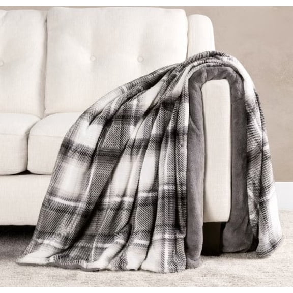 Life Comfort Ultimate Textured Throw Blanket, Reversible Plush Faux Fur, Gray, 60" x 70"