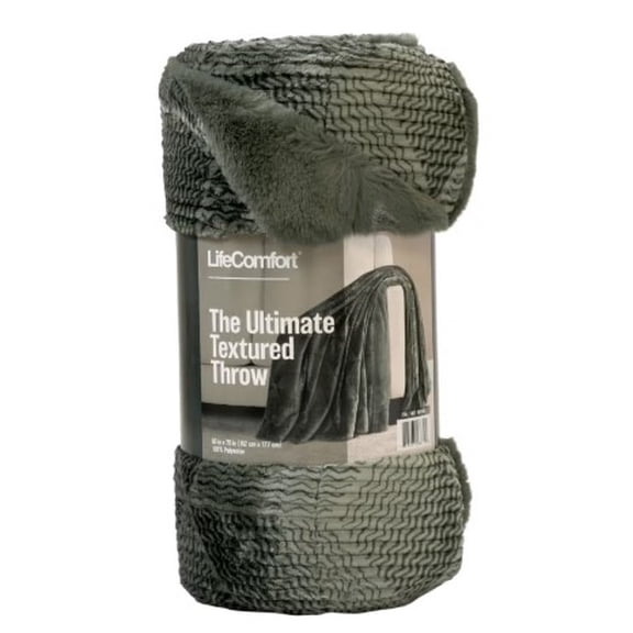 Life Comfort Ultimate Textured Throw Blanket, Ribbed Plush Reversible to Faux Fur, 60" x 70", Green