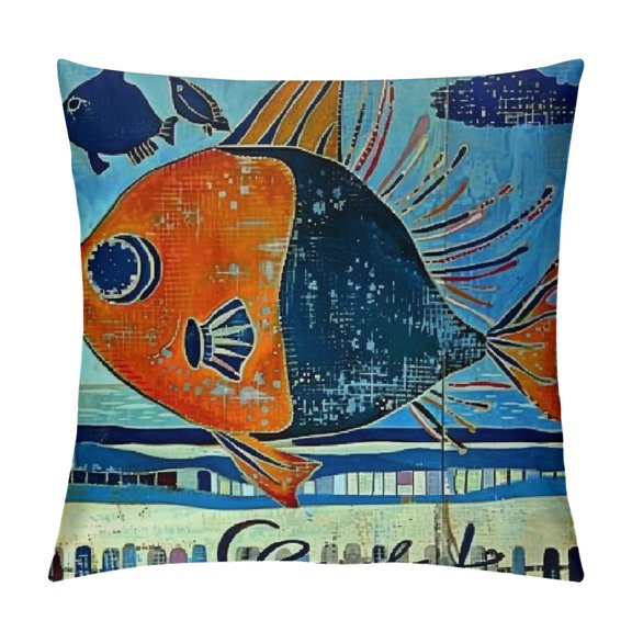 Life Cottages with Fish Beach Theme Design Pillowcase,