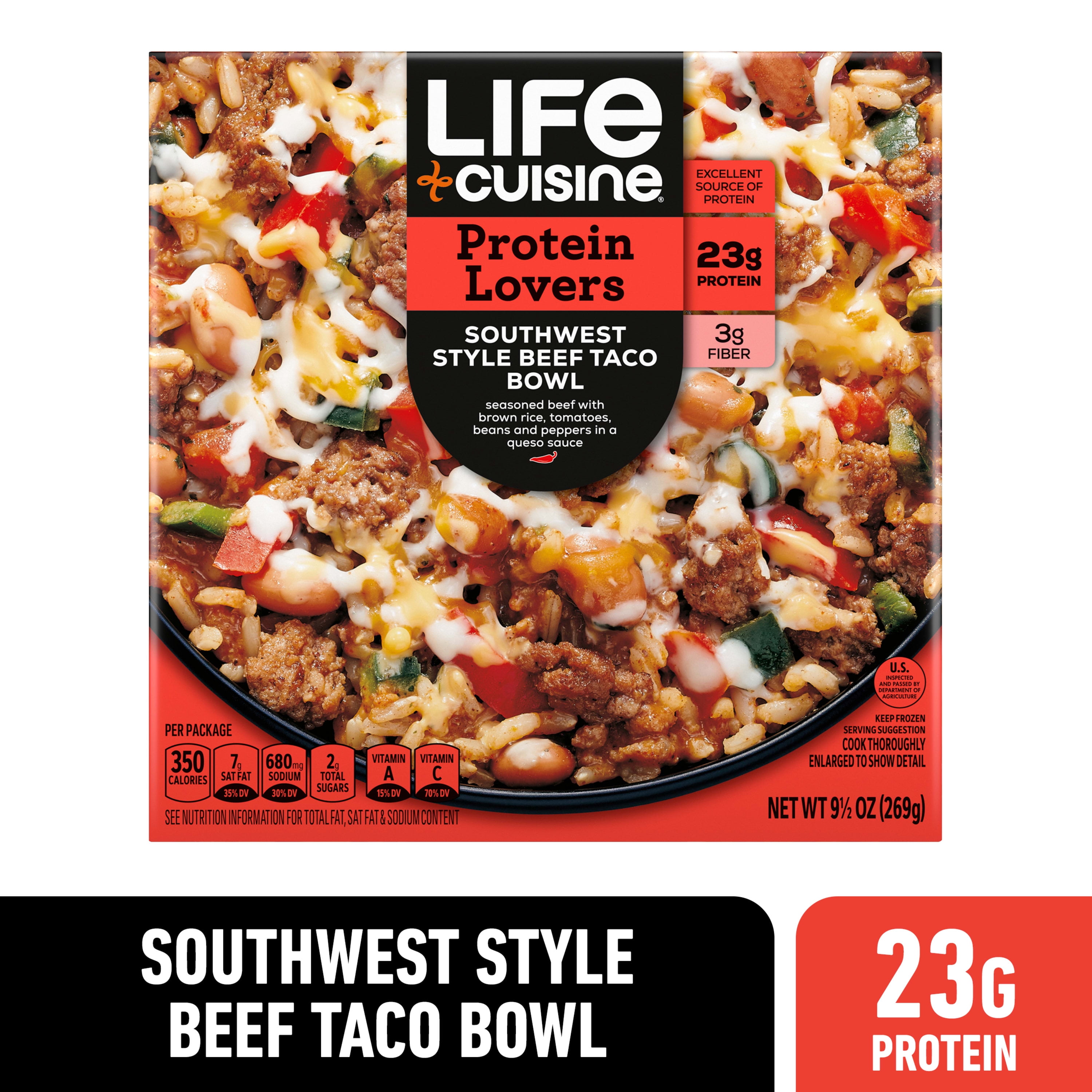 Life Cuisine Frozen Meal Southwest Style Beef Taco Bowl, Protein Lovers