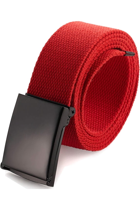 Life Cut To Fit Canvas Web Belt Size Up to 52" with Flip-Top Solid Black Military Buckle