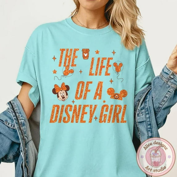 The Life of a Disney Girl Comfort Colors T-Shirt, Disney Minnie Mickey Balloon Shirt, WDW Disneyland Trip Tee, Disney Trip 2025 2026, Gift for her,Chalky Mint Color,Size L
