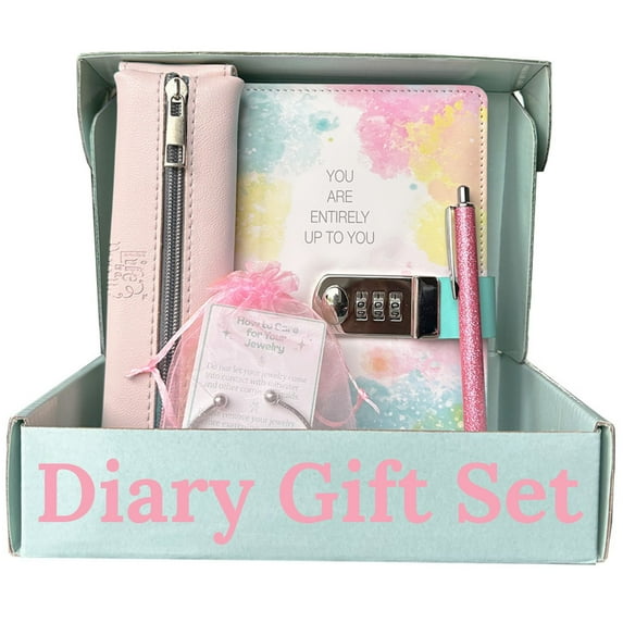 Life is a Doodle Diary Gift Set - Lockable Notebook Journal with Combination Lock, Pencil Pouch, Bangle Bracelet & Pink Pen, 5 x 7 Inches, 300 Pages, 1 Count
