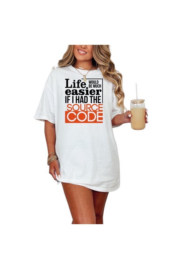 Life Easier With The Source Code, White Comfort Colors T-Shirt, Medium
