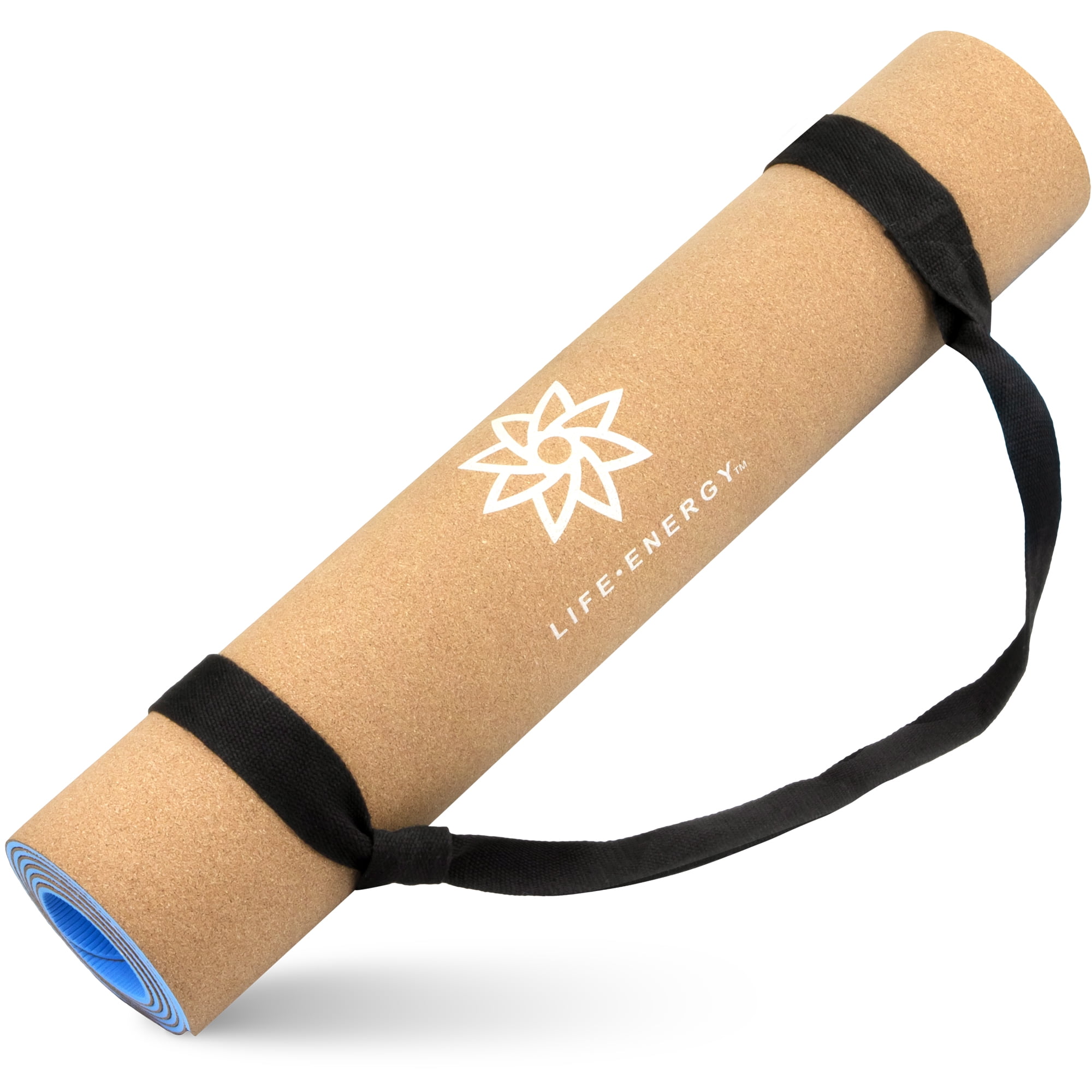 Life Energy 5mm Thick, EkoSmart Non-Slip Cork Yoga Mat with Carry Strap 