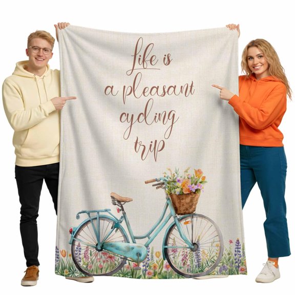Life Is An Enjoyable Cycling Trip Throw Blanket Flannel Fleece Throws, Bike Flowers Lightweight Super Soft Warm Blankets for Couch Sofa Bed All Season Use,30x40 IN