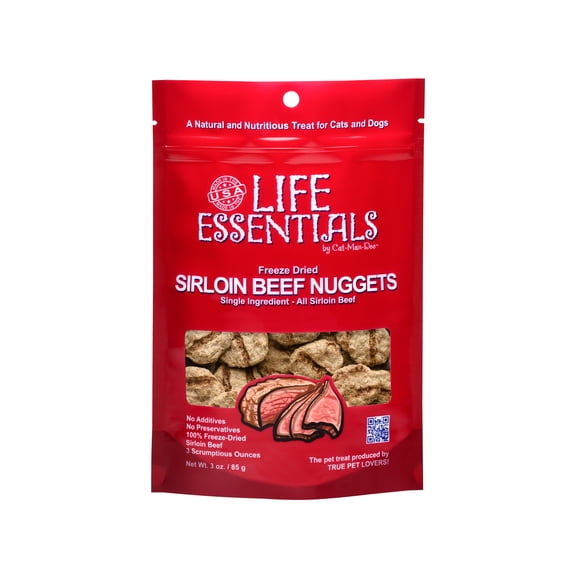 Cat-Man-Doo Life Essentials Freeze Dried Sirloin Beef Nuggets Cat and Dog Treat, 3 oz. Pouch