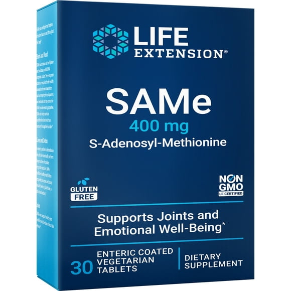 Life Extension SAMe 400 mg Enteric-Coated S-Adenosyl-Methionine Mood Support, Liver Health & Healthy Joint Function Support Supplement - Non-GMO, Gluten Free - 30 Enteric-Coated Vegetarian Tablets
