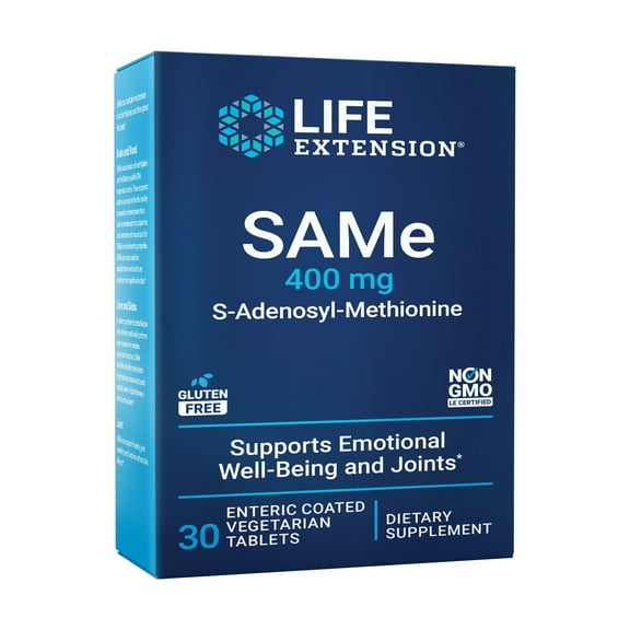 Life Extension SAMe 400 mg Enteric-Coated S-Adenosyl-Methionine Mood Support, Liver Health & Healthy Joint Function Support Supplement - Non-GMO, Gluten Free - 30 Enteric-Coated Vegetarian Tablets