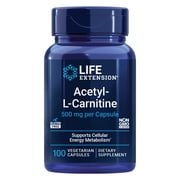 Life Extension Acetyl-L-Carnitine, Acetyl-L-Carnitine, vitamin C, Brain, mood & nerve health, cellular energy, Gluten-Free, Non-GMO, Vegetarian, 100 Capsules