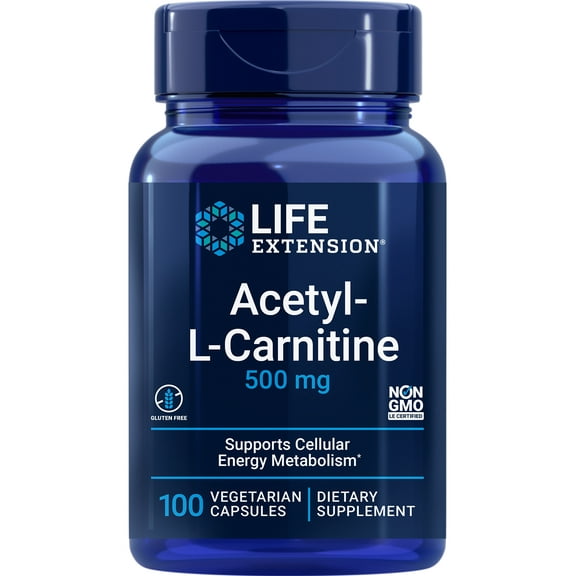 Life Extension Acetyl-L-Carnitine, Acetyl-L-Carnitine, vitamin C, Brain, mood & nerve health, cellular energy, 3-month supply, Gluten-Free, Non-GMO, Vegetarian, 100 Capsules