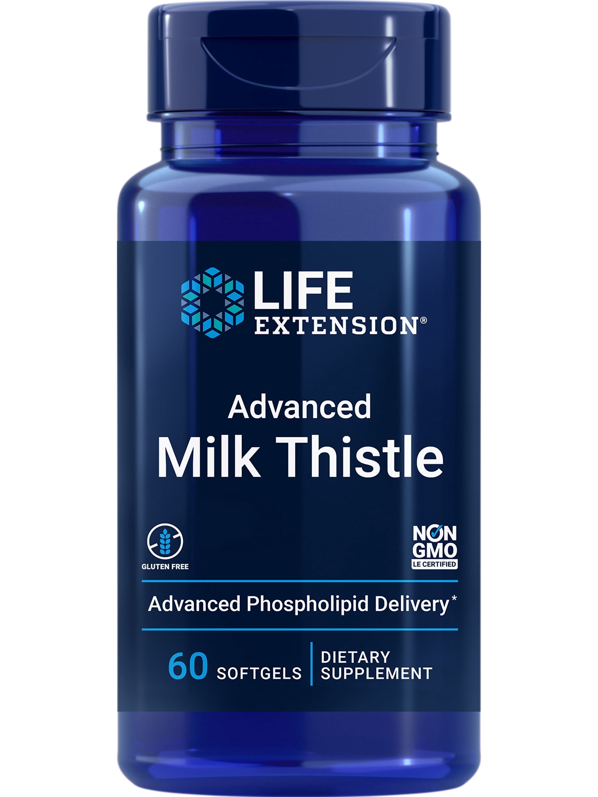 Life Extension Advanced Milk Thistle, liver health supplement, liver detox, cell division, silymarin, silybin, bioavailable, gluten free, non-GMO, 60 softgels