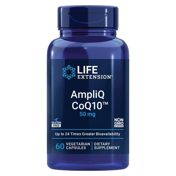 Life Extension AmpliQ CoQ10, heart health, kidney and liver health, ubiquinone 50 mg, advanced formula, gluten free, non-GMO, vegetarian, 60 capsules