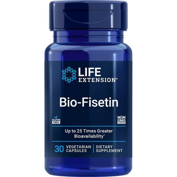 Life Extension Bio-Fisetin, fisetin, galactomannans from fenugreek seed, cellular health, cognitive health, longevity, Gluten-Free, Vegetarian, Non-GMO, 30 vegetarian capsules