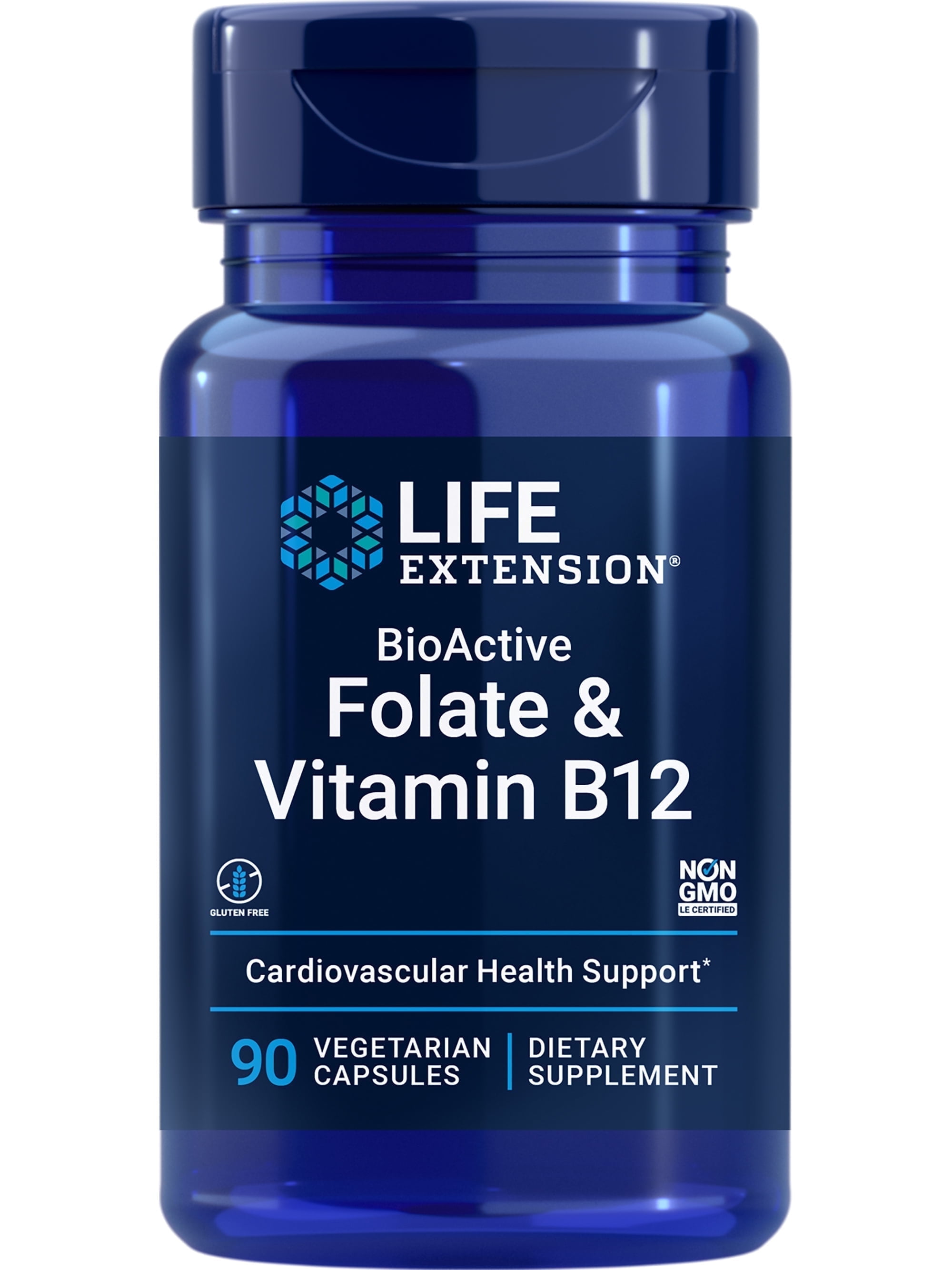 Life Extension BioActive Folate & Vitamin B12, 680 mcg folate, 300 mcg vitamin B12, nerve, gut health, 90 capsules