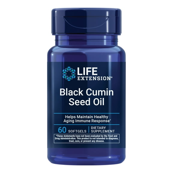 Life Extension Black Cumin Seed Oil, black cumin, immune health support, whole-body health, healthy aging, gluten free, non-GMO, 60 softgels