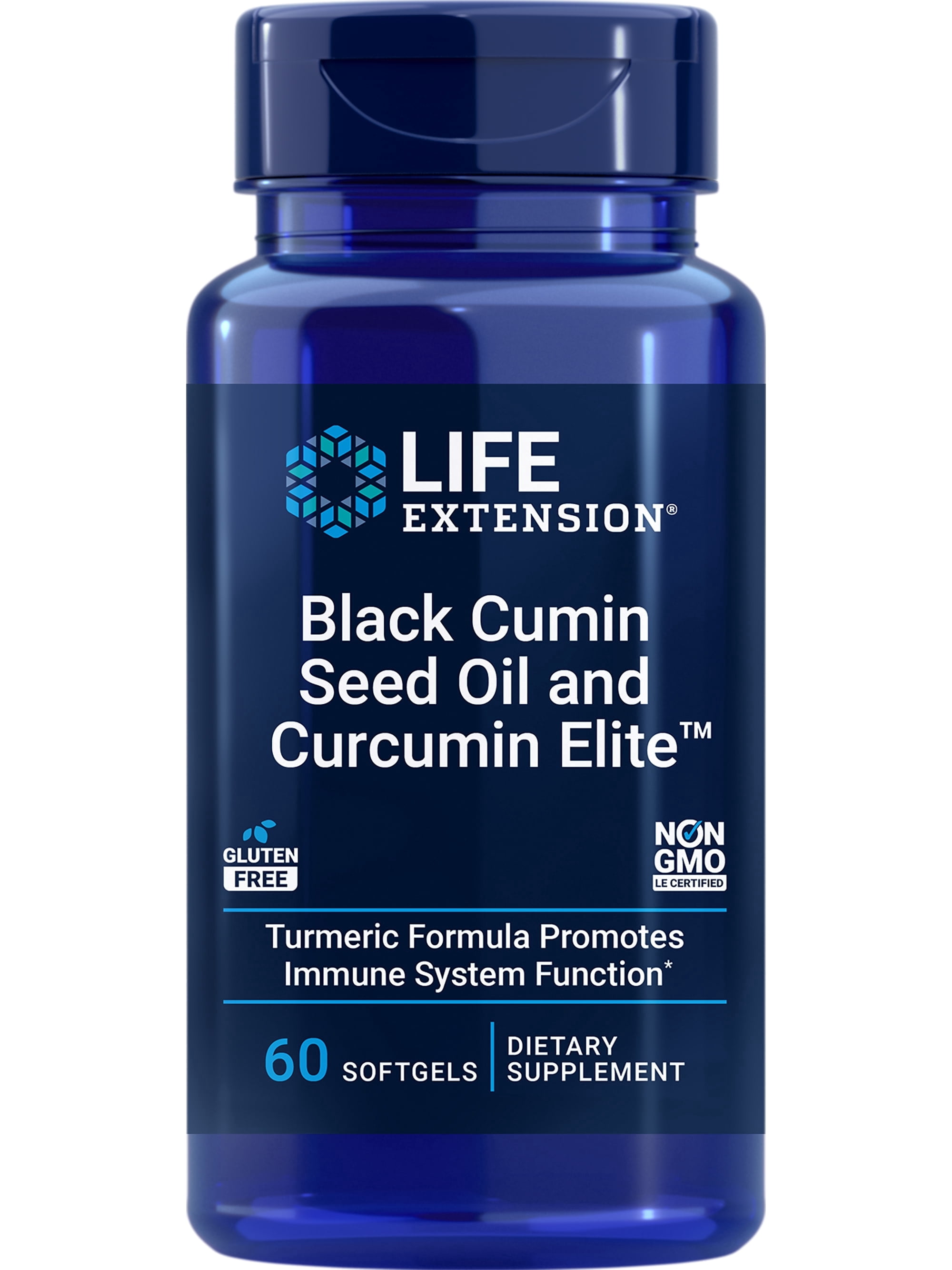 Life Extension Black Cumin Seed Oil and Curcumin Elite™, black cumin, turmeric extract, immune health support, high bioavailability, whole-body health, gluten free, non-GMO, 60 softgels