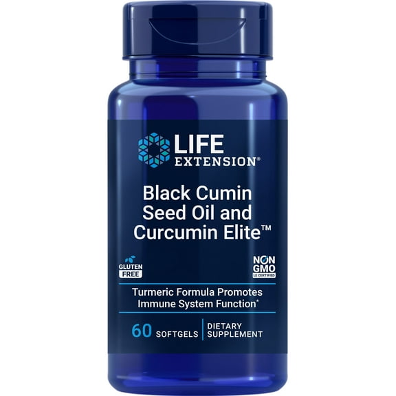 Life Extension Black Cumin Seed Oil and Curcumin Elite, black cumin, turmeric extract, immune health support, high bioavailability, whole-body health, gluten free, non-GMO, 60 softgels