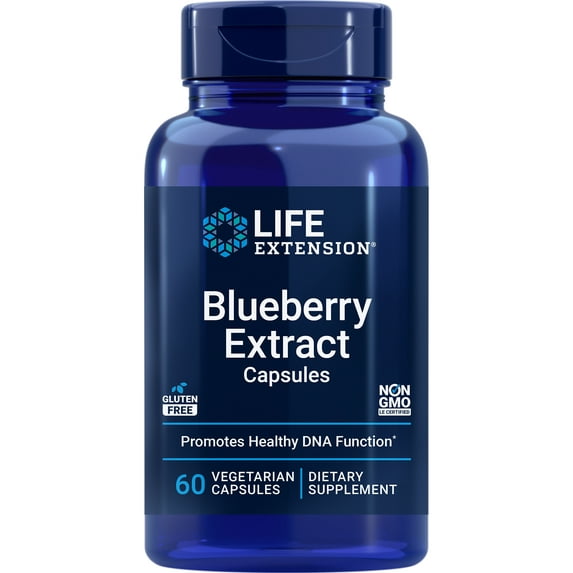 Life Extension Blueberry Extract Capsules - Whole Fruit Wild Blueberry Extract Supplement Pills- For Brain Health Support - Non-GMO, Gluten-Free ,Vegetarian - 60 Capsules