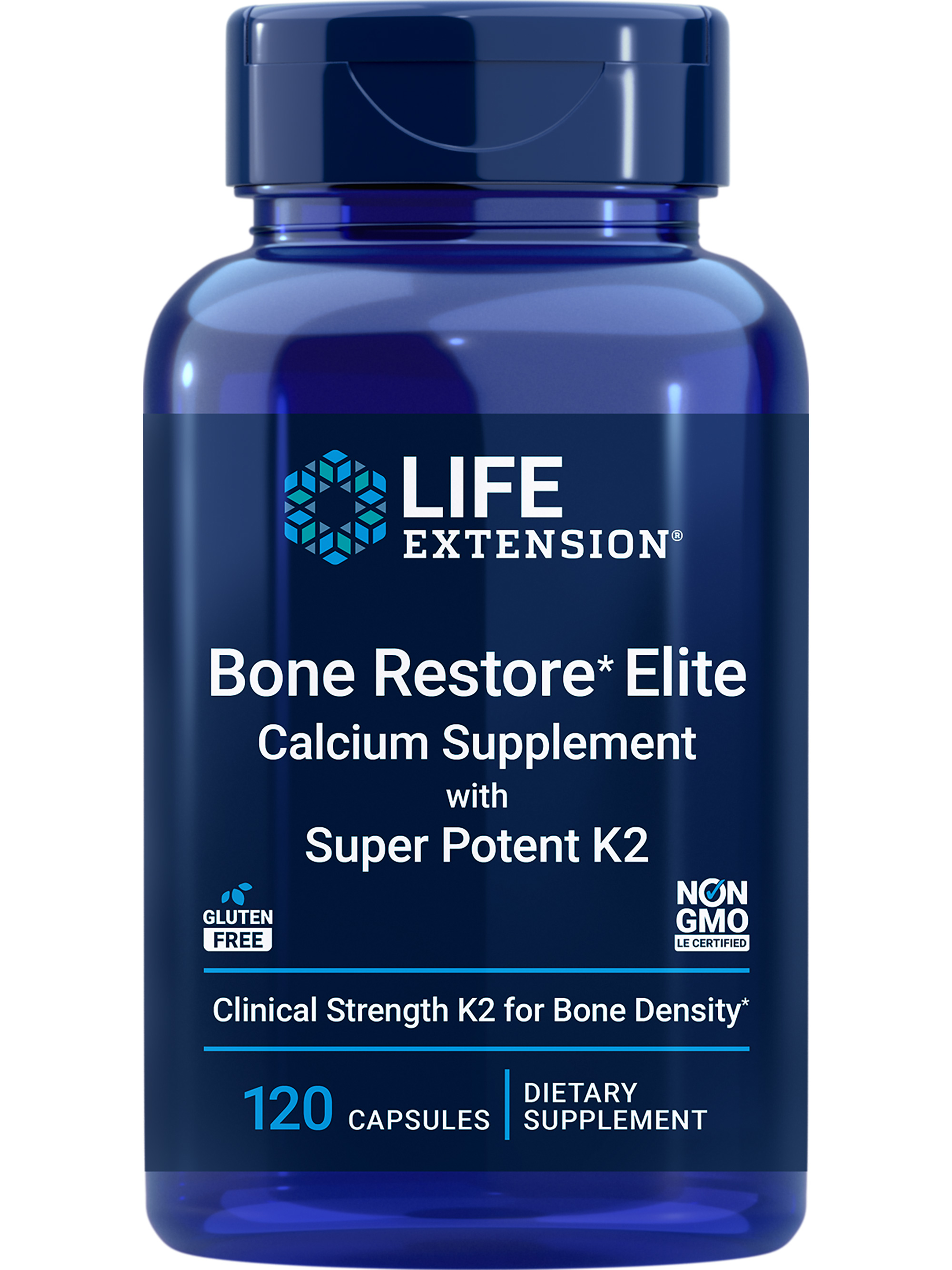 Life Extension Bone Restore Elite with Super Potent K2 - Clinically Studied Vitamin K2 Dose & Calcium, Promotes Bone Health & Density - Gluten-Free, Non-GMO - 120 Capsules - image 1 of 8
