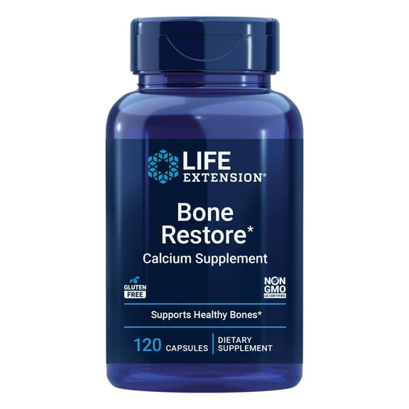 Life Extension Bone Restore Calcium Supplement, vitamin D3, magnesium, boron, zinc, manganese, silicon, helps maintain healthy bone density, gluten-free, non-GMO, 120 capsules