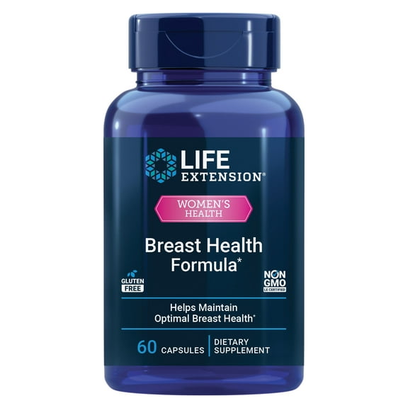Life Extension Breast Health Formula, Breast Health Supplement, Hormone Balance, Broccoli, Soy isoflavones, indole-3-carbinol, Flaxseed lignans, Gluten Free, Non-GMO, Vegetarian, 60 Capsules