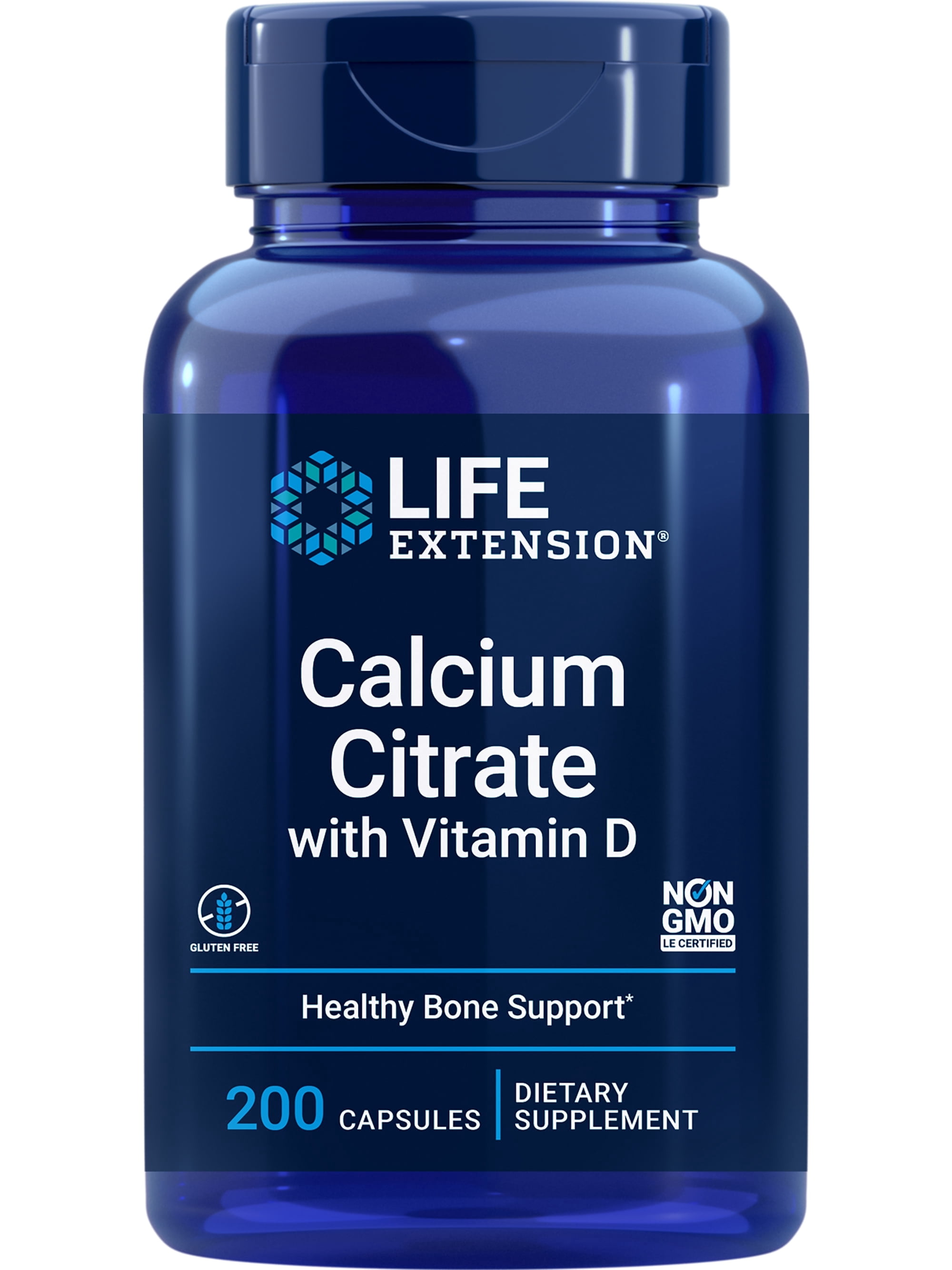 Life Extension Calcium Citrate with Vitamin D - Super Absorbable Calcium for Bone Density & Muscle Function - Gluten-Free, Non-GMO - 200 Capsules