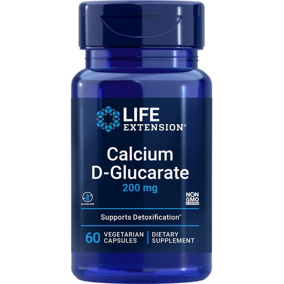 Life Extension Calcium D-Glucarate, 200 mg - Supports Detoxification, Helps Flush Out Unwanted Compounds Gluten-Free, Non-GMO, Vegetarian 60 Capsules