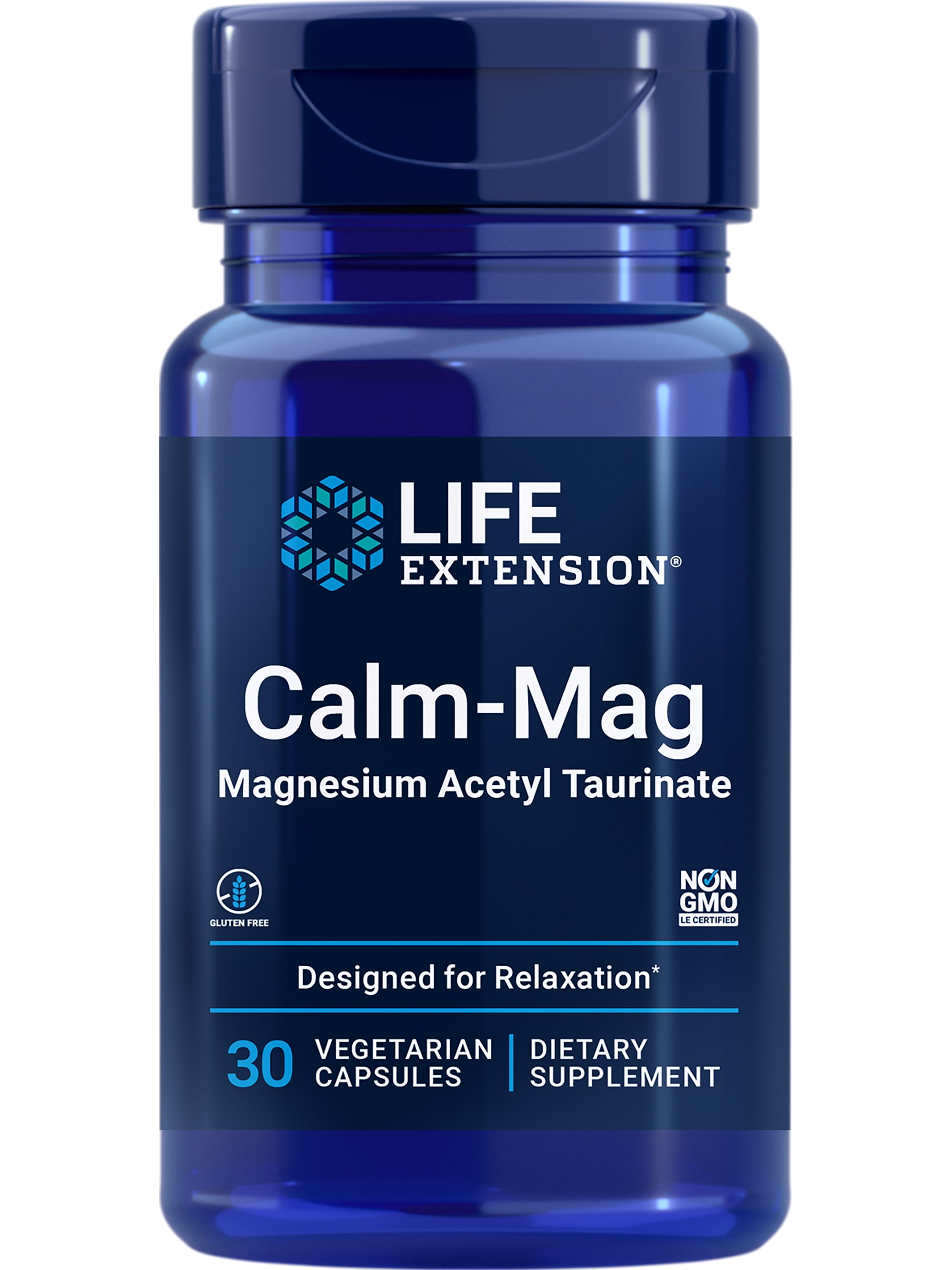 Life Extension Calm-Mag - Bioavailable Form of Magnesium Acetyl Taurinate Supplement for Relaxation and Stress Management - Gluten Free, Non-GMO, Vegetarian - 30 Capsules