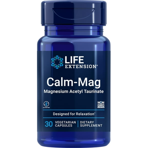 Life Extension Calm-Mag - Bioavailable Form of Magnesium Acetyl Taurinate Supplement for Relaxation and Stress Management - Gluten Free, Non-GMO, Vegetarian - 30 Capsules