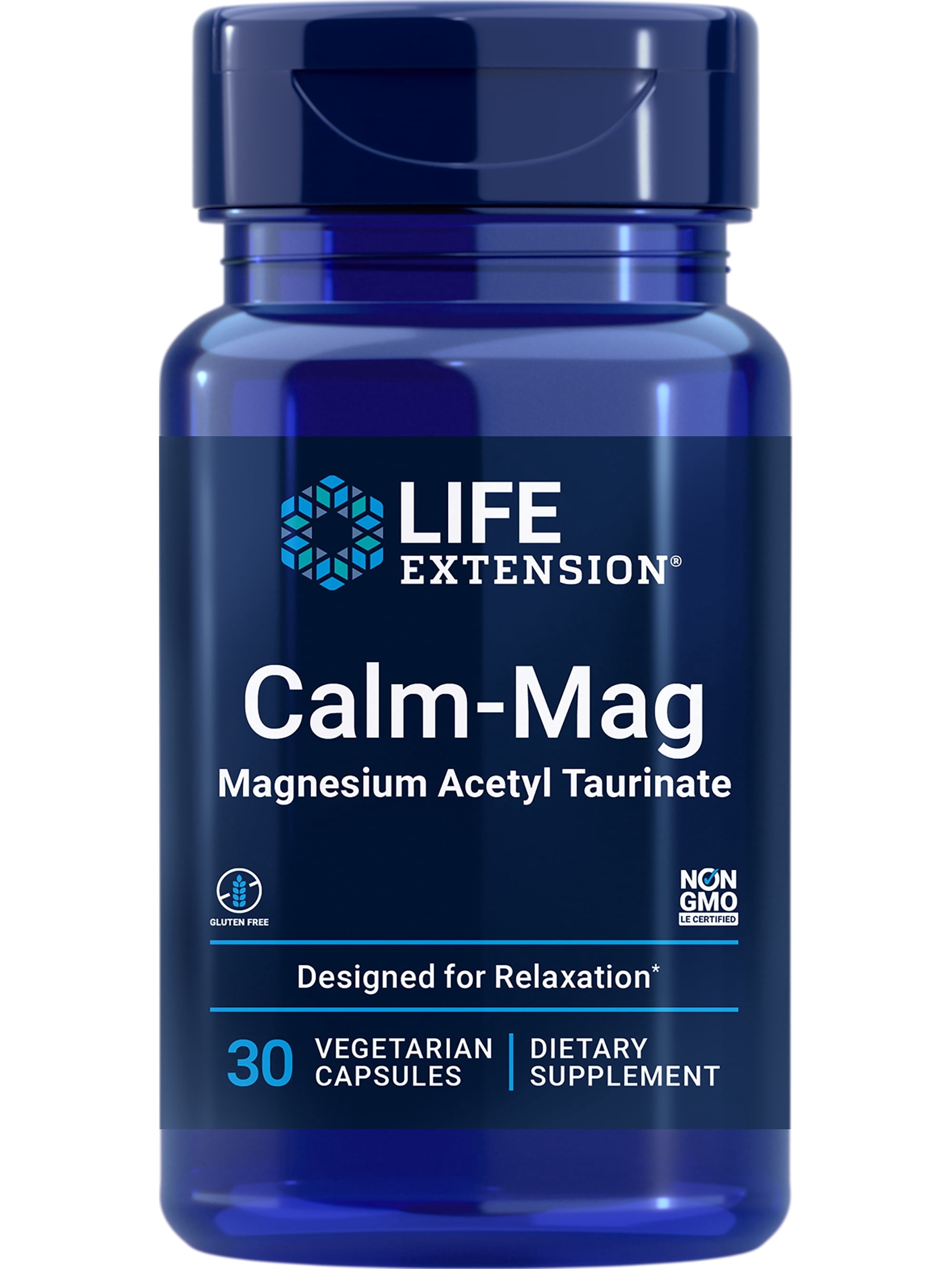 Life Extension Calm-Mag - Bioavailable Form of Magnesium Acetyl Taurinate Supplement for Relaxation and Stress Management - Gluten Free, Non-GMO, Vegetarian - 30 Capsules