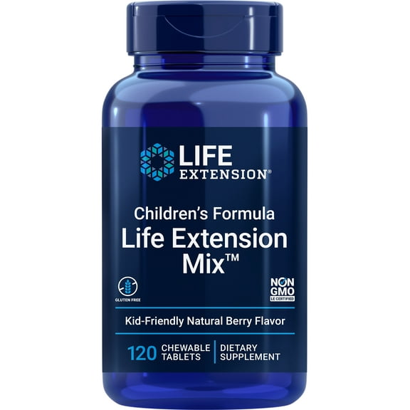 Life Extension Children's Formula Life Extension Mix, multivitamin for kids, 18 essential vitamins and minerals, berry flavored with no added sucrose, gluten-free, non-GMO, 120 chewable tablets