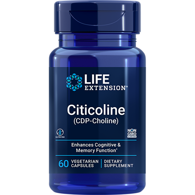 Life Extension Citicoline (CDP-Choline) - Citicoline Supplement for Brain & Cognitive Health, Focus, Attention, Memory Function - Non-GMO, Gluten Free, Vegetarian - 60 Capsules - image 1 of 2