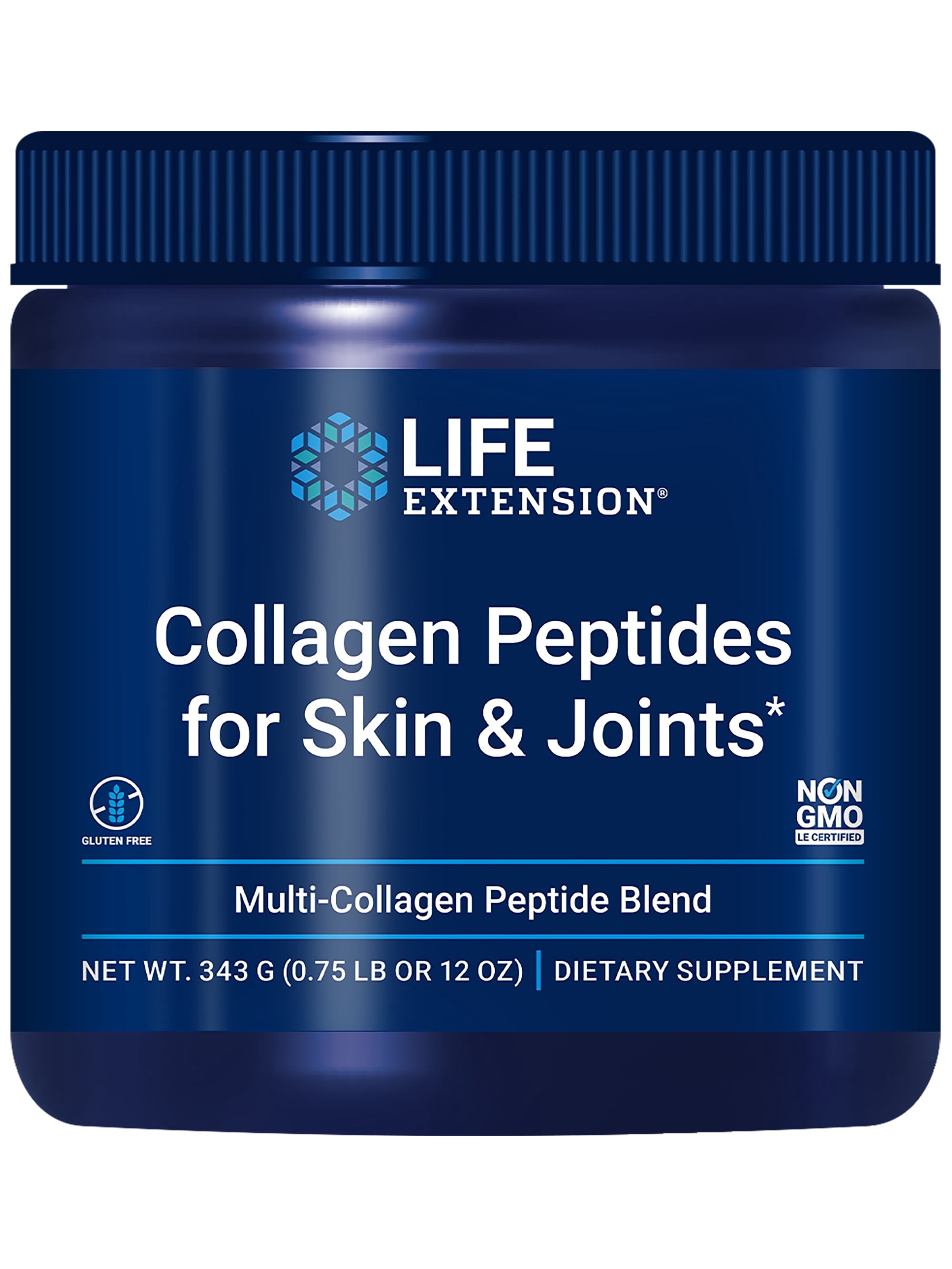 Life Extension Collagen Peptides for Skin & Joints, collagen types I, II & III in an easy-mix powder, gluten free, non-GMO, net weight 343 grams