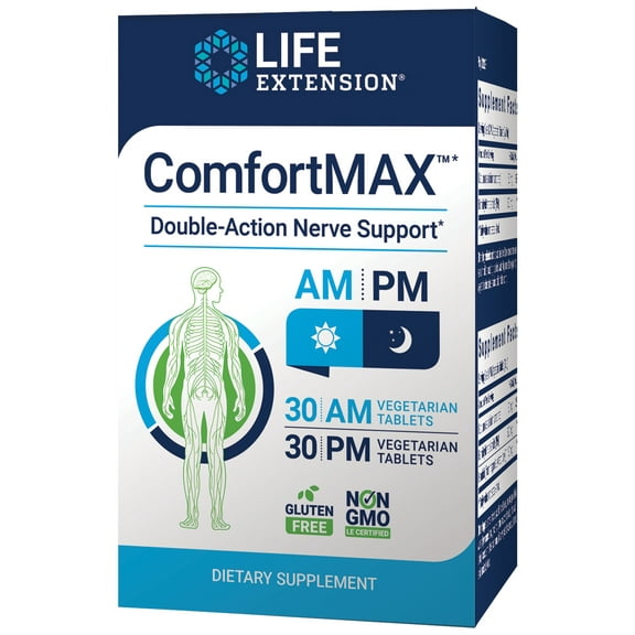 Life Extension ComfortMAX - Honokiol and PEA for Nerve Support & Discomfort Relief - Gluten-Free, Non-GMO - 30 AM & 30 PM Vegetarian Tablets