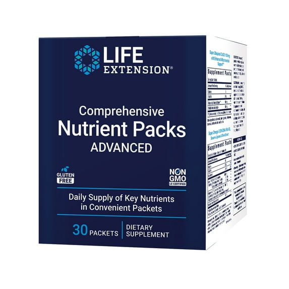Life Extension Comprehensive Nutrient Packs ADVANCED - Oil-Based Nutrients - Multivitamin and Minerals Supplement with Omega-3, CoQ10 for Health and Healthy Aging – Gluten-Free, Non-GMO - 30 Packets