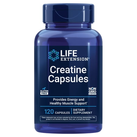 Life Extension® Creatine Capsules, 1000 mg, creatine monohydrate, muscle, endurance, energy metabolism, 120 capsules